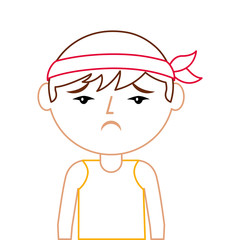 portrait cartoon sad man chinese with head band vector illustration line color design