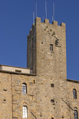 Porcellino Tower and Pretorio palace in Volterra, Pisa, tuscany, Italy