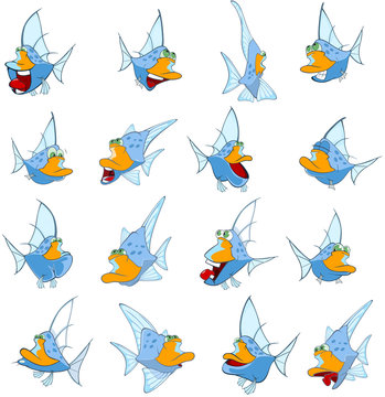 Set of Cartoon Illustration. A Cute Fish for you Design