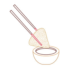 dumpling rice plate and soy sauce with sticks traditional vector illustration line color design