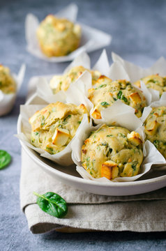 Fototapeta Freshly Baked Spinach and Feta Cheese Muffins