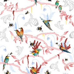 Seamless pattern of african bee eater 