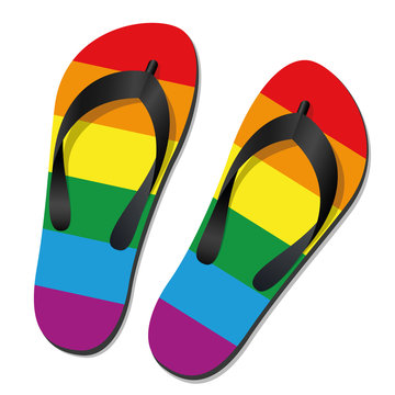 Gay pride flip flops - isolated vector illustration on white.