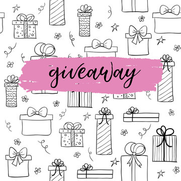 Vector giveaway card for blogs. Hand drawn gifts