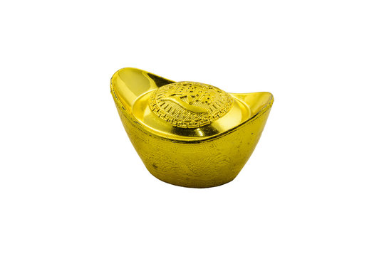 Decoration of chinese gold ingots isolated on white background