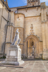 statue of asturian king Alfonso II, landmark and monument from year 1942 by artist Victor Hevia, next to cathedral of Oviedo city, Asturias, Spain, Europe
