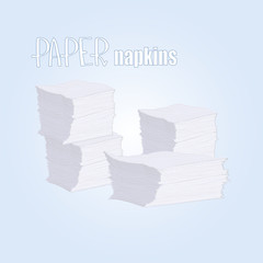 Paper tissue  - white soft disposables paper napkins stacked on blue.