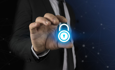 Businessman with security concept in his hands