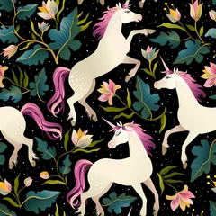 Wall murals Unicorn Seamless pattern with beautiful unicorns. Vector magic background for kids design.