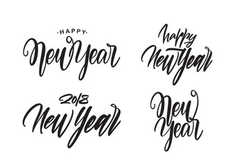 Set of Hand drawn modern type lettering of Happy New Year. Typography design