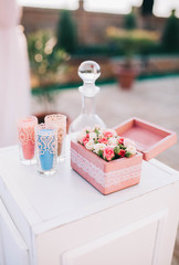 wedding decoration, wooden pink box for rings with flowers