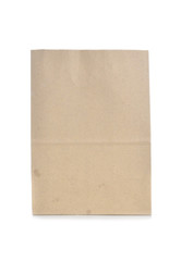 A used brown paper bag on a white background.