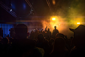 Big music festival party, view of the stage from the audience