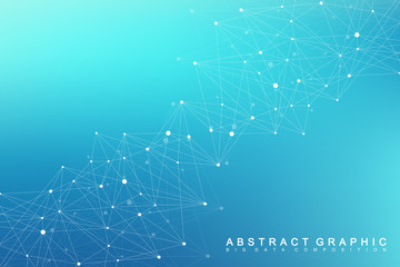 Geometric graphic background molecule and communication. Big data complex with compounds. Perspective backdrop. Minimal array. Digital data visualization. Scientific cybernetic vector illustration.
