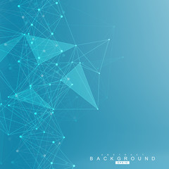 Geometric abstract background with connected line and dots. Structure molecule and communication. Big Data Visualization. Medical, technology, science background. Vector illustration.