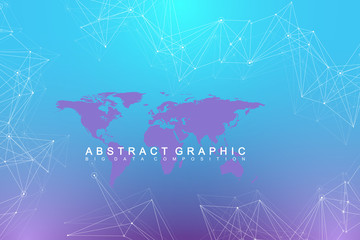 Political World Map with global technology networking concept. Digital data visualization. Lines plexus. Big Data background communication. Scientific vector illustration