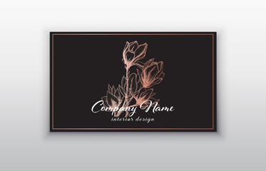 Vector business card templates with pink gold flowers.