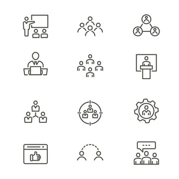Management consulting - line vector icon set. Editable stroke.