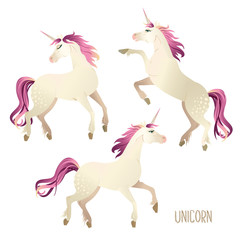 Beautiful watercolor unicorns set in pink and purple colors. Vector illustration. © Angelina Bambina