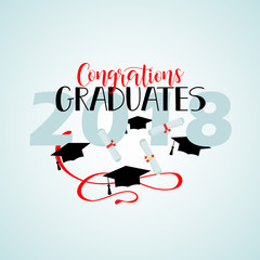 vector illustration on blue background congratulations on graduation 2018, design for the graduation party