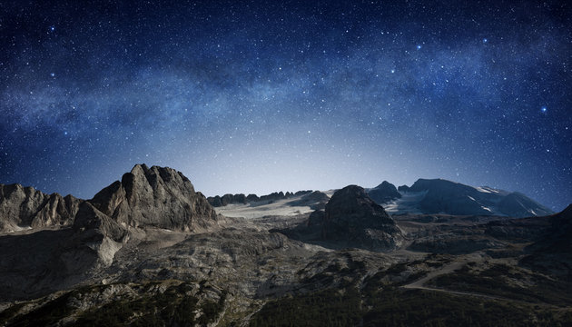 starry night sky in a mountain landscape