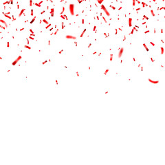 Christmas, Valentine's day red confetti on transparent background. Falling shiny confetti glitters. Festive party design elements.