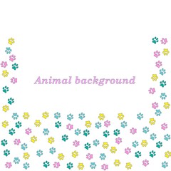 Colorful animal footprint ornament border isolated on white background. Vector illustration for animal design. Frame of cute paw trace.