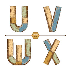 Vector graphic alphabet in a set UVWX