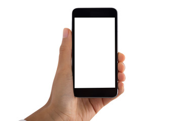 Person's Hand Holding Mobile Phone With Blank Screen