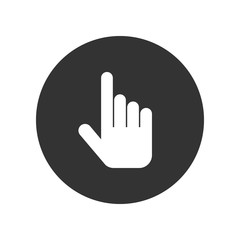 Hand cursor icon, white isolated on black background, vector illustration.