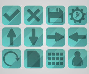 Set of square icons. Web design element icons. Set of flat green icons.