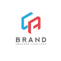 Letter CA logo isometric geometric color shape, lines initial, CA letter isometric style, letter C and A logo