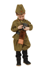 The little boy with retro photo camera