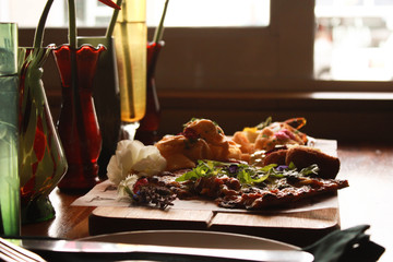 Table setting with a platter for two
