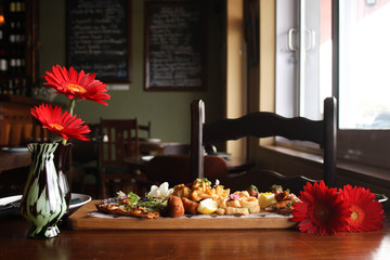 a table setting at a Spanish restaurant