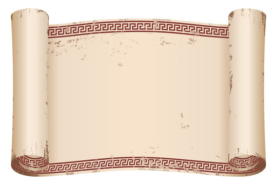 Ancient Greek papyrus with a national ornament. Old beige paper with the aging effect isolated on white background.
