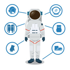 Astronaut space suit equipment. Helmet, gloves, shoes, bag, oxygen tank © bonezboyz