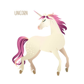 Beautiful watercolor unicorns set in pink and purple colors. Vector illustration.