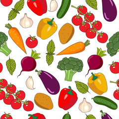 Vegetables seamless pattern - cute colorful vector illustration template with different types vegetables