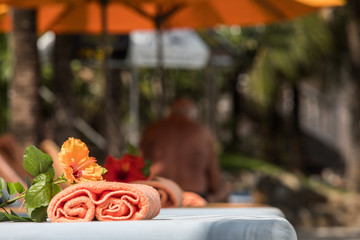 sun lounges and the towels