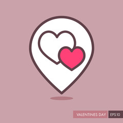 Two heart linear vector pin map icon