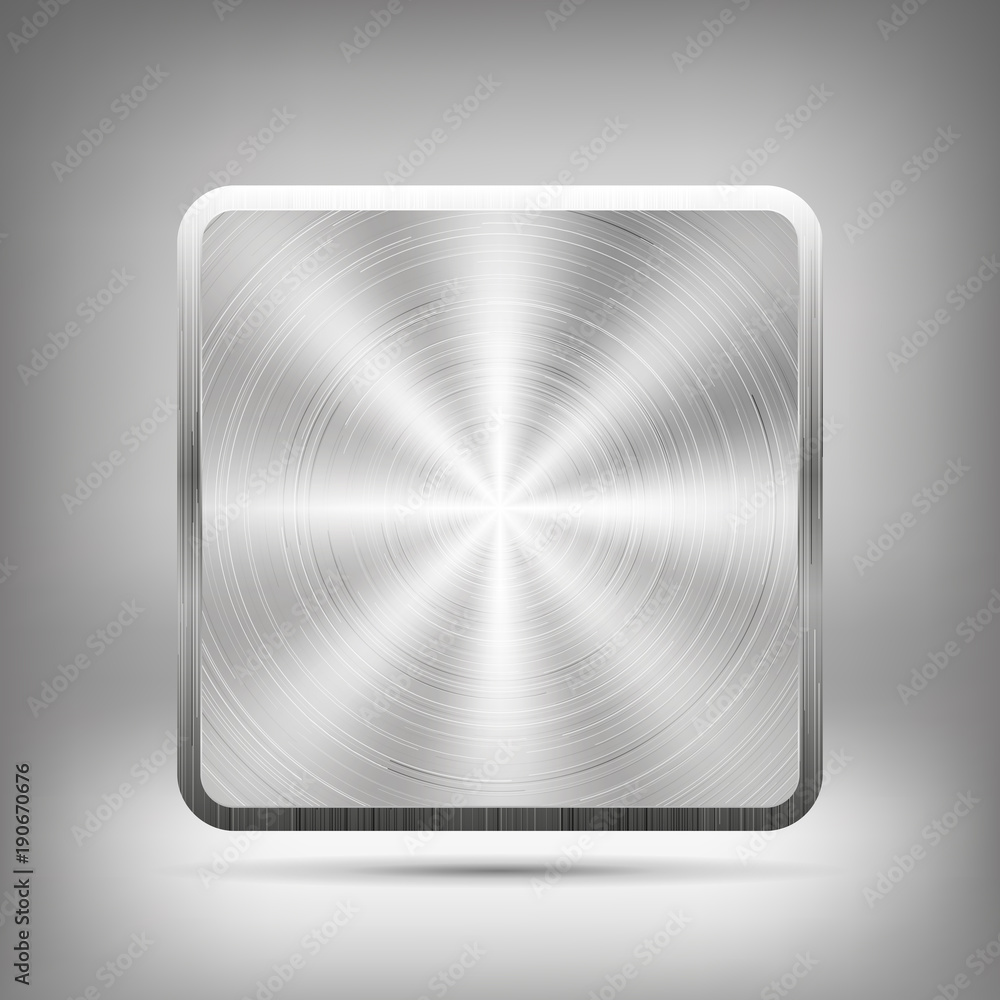 Poster metal button, vector metallic texture, square element for you project design
