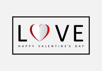 Happy Valentine's greeting card with word love and paper origami heart