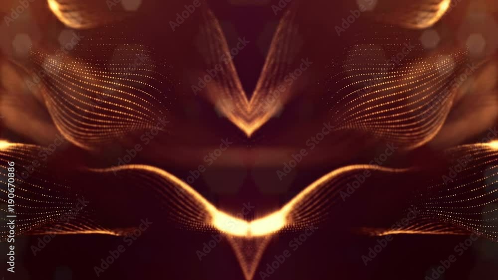 Poster virtual space with depth of field. looped holographic gold background as microcosm or nano world. se