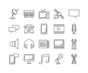 Set of line icons of communications, vector illustration