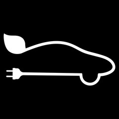 Image of a white electric vehicle with a leaf and plug on a black background