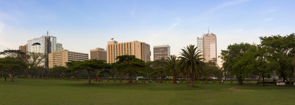 Panoramic view of downtown Nairobi and Central Park.