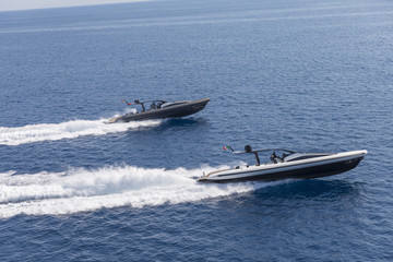 two Motor boat in navigation