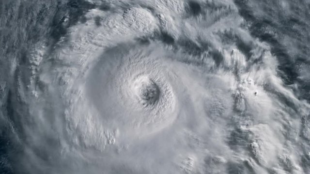 The hurricane storm with lightning over the ocean., satellite view.