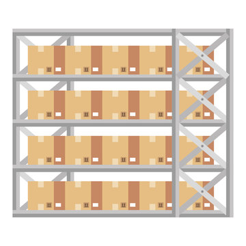 shelving warehouse with boxes vector illustration design
